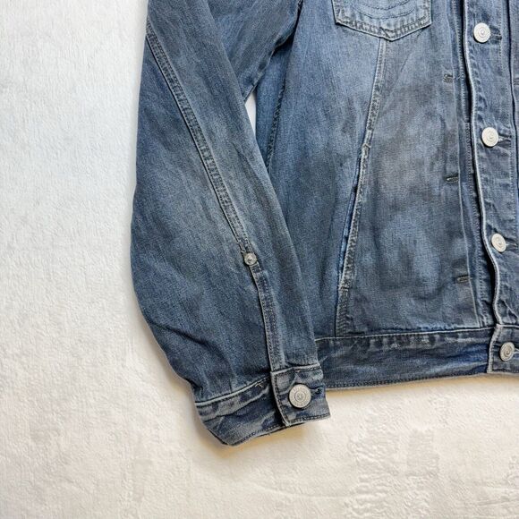 TRUE RELIGION Dylan Distressed Denim Trucker Jacket Flap Pockets Indigo Mens L - Picture 6 of 12